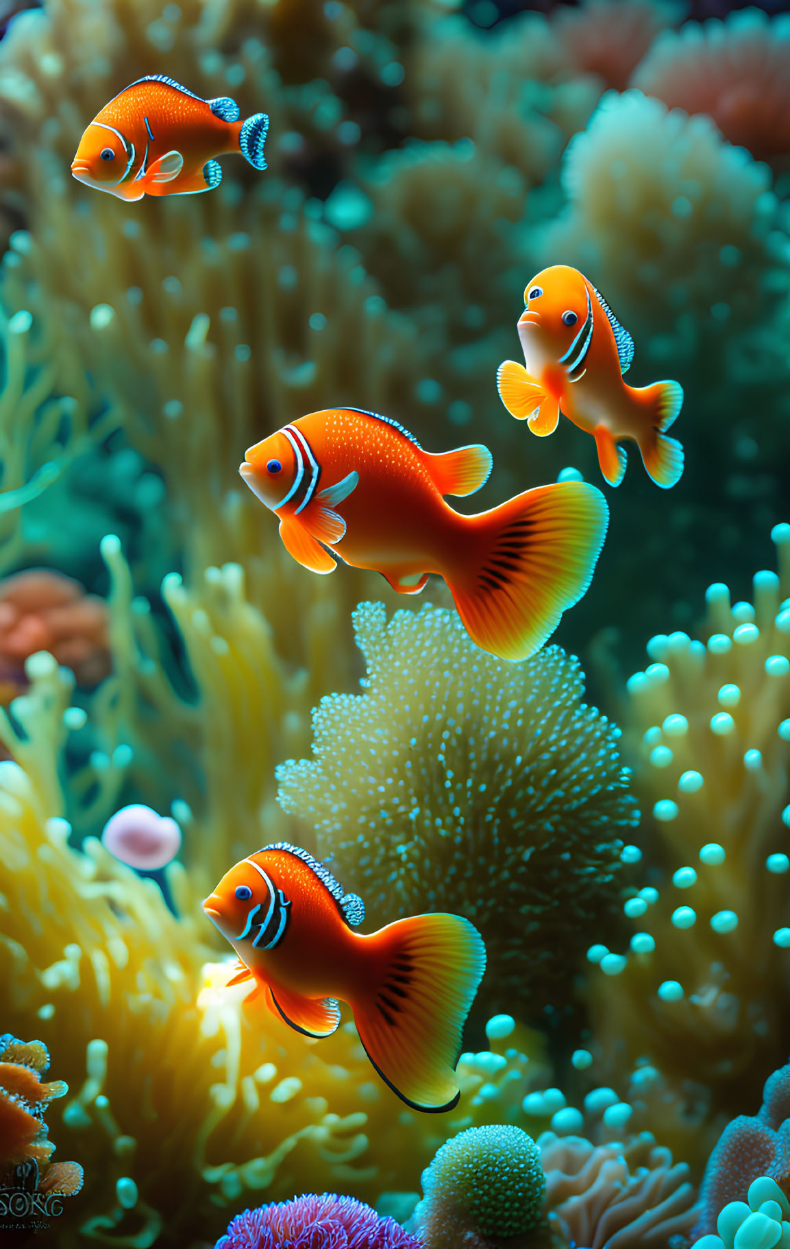 Colorful Clownfish Among Vibrant Sea Anemones