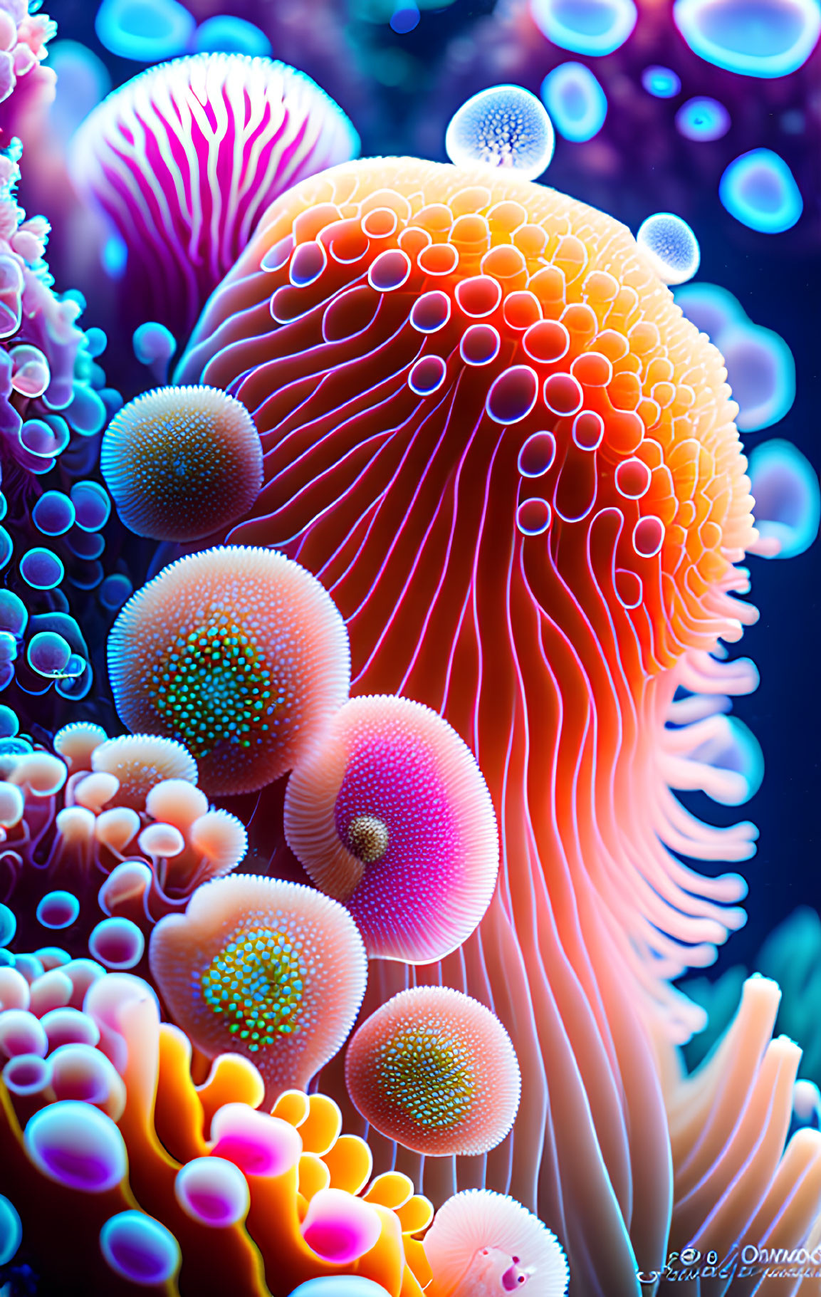 Colorful Underwater Jellyfish and Coral Scene Displaying Vibrant Hues