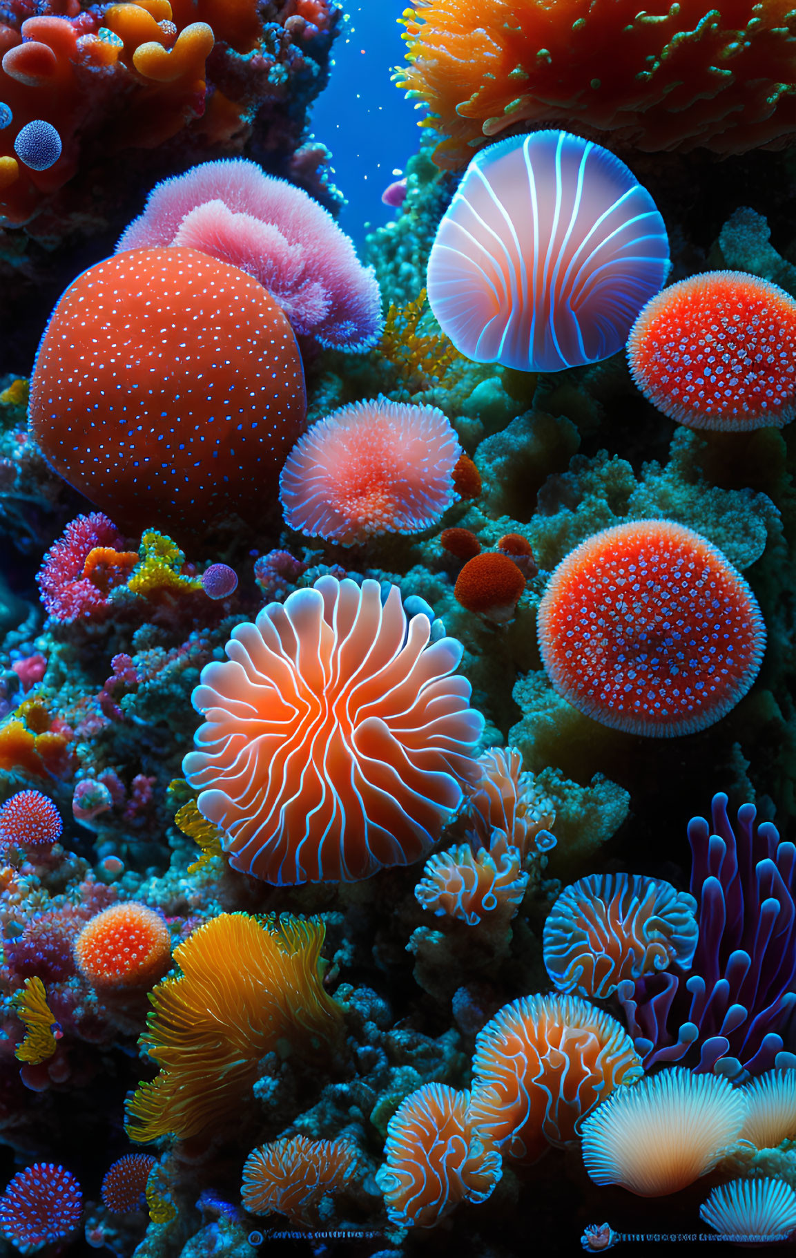 Colorful Coral Species and Anemones in Vibrant Underwater Scene