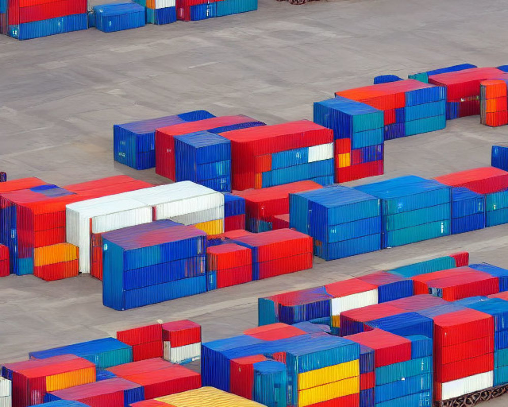 Container Terminal Aerial View: Multicolored Shipping Containers in Neat Rows