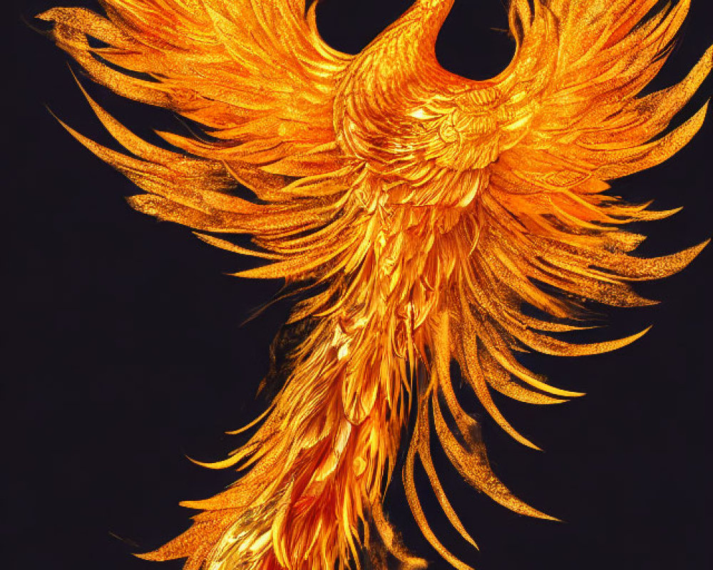 Vibrant Phoenix Illustration with Asian Calligraphy on Black Background