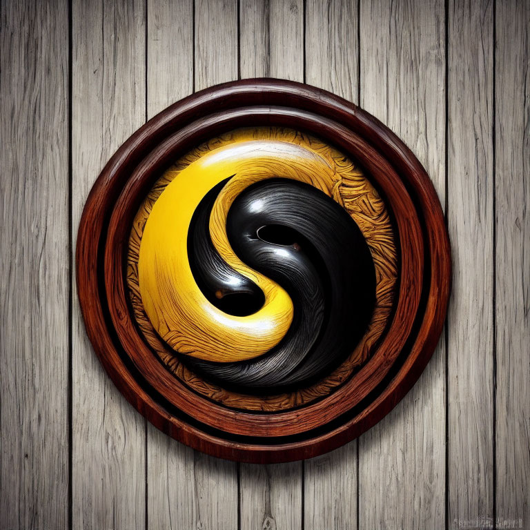 Wooden 3D Yin-Yang Symbol with Black and Gold Textured Halves