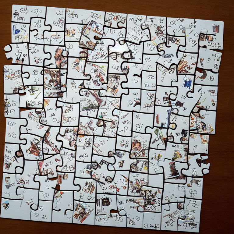 Black and White Doodle Jigsaw Puzzle on Wooden Table