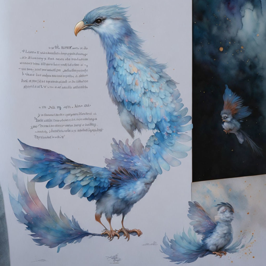 Blue Bird Elegance: Cosmic Feathers