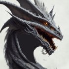 Detailed Dragon Illustration: Blue Scales, Orange Eyes, Sharp Teeth