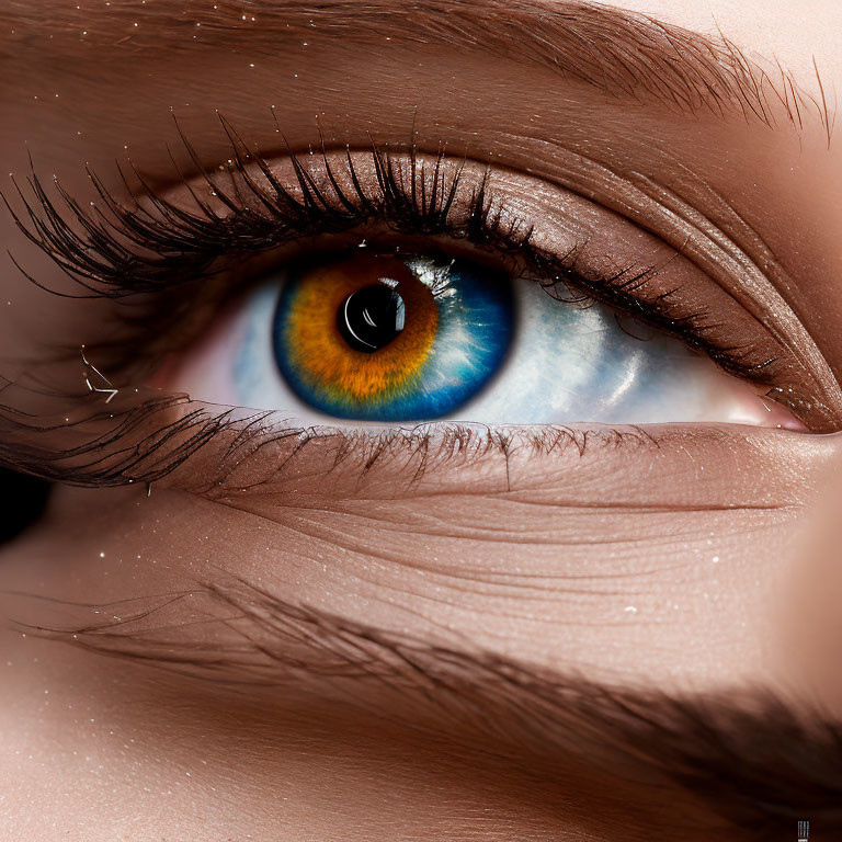 Detailed Close-up of Blue and Brown Human Eye with Long Eyelashes