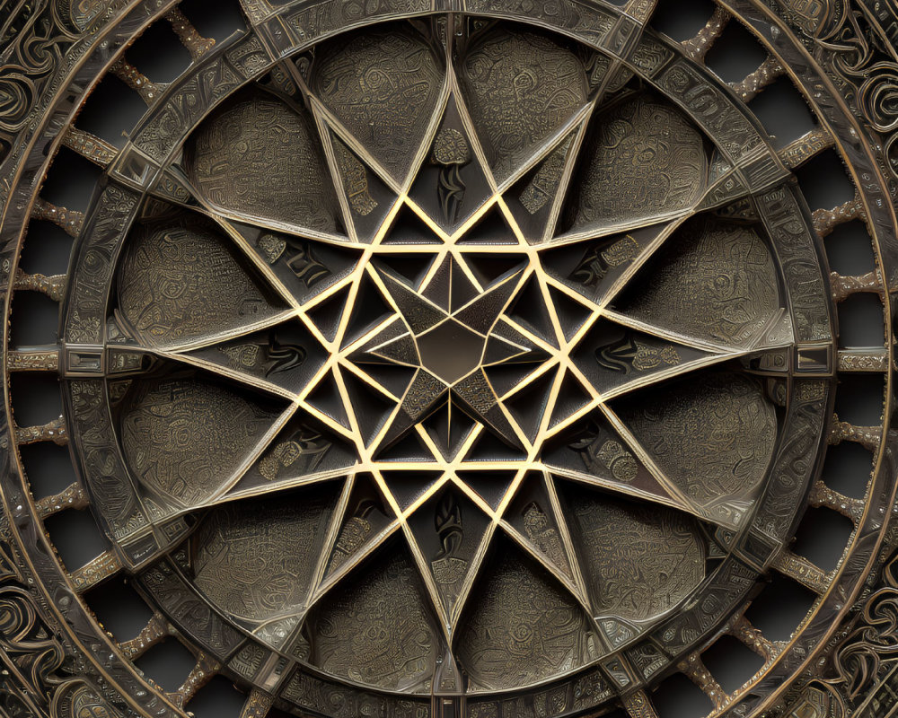Detailed Mandala with Interlocking Geometric Star Pattern & Metallic Textures