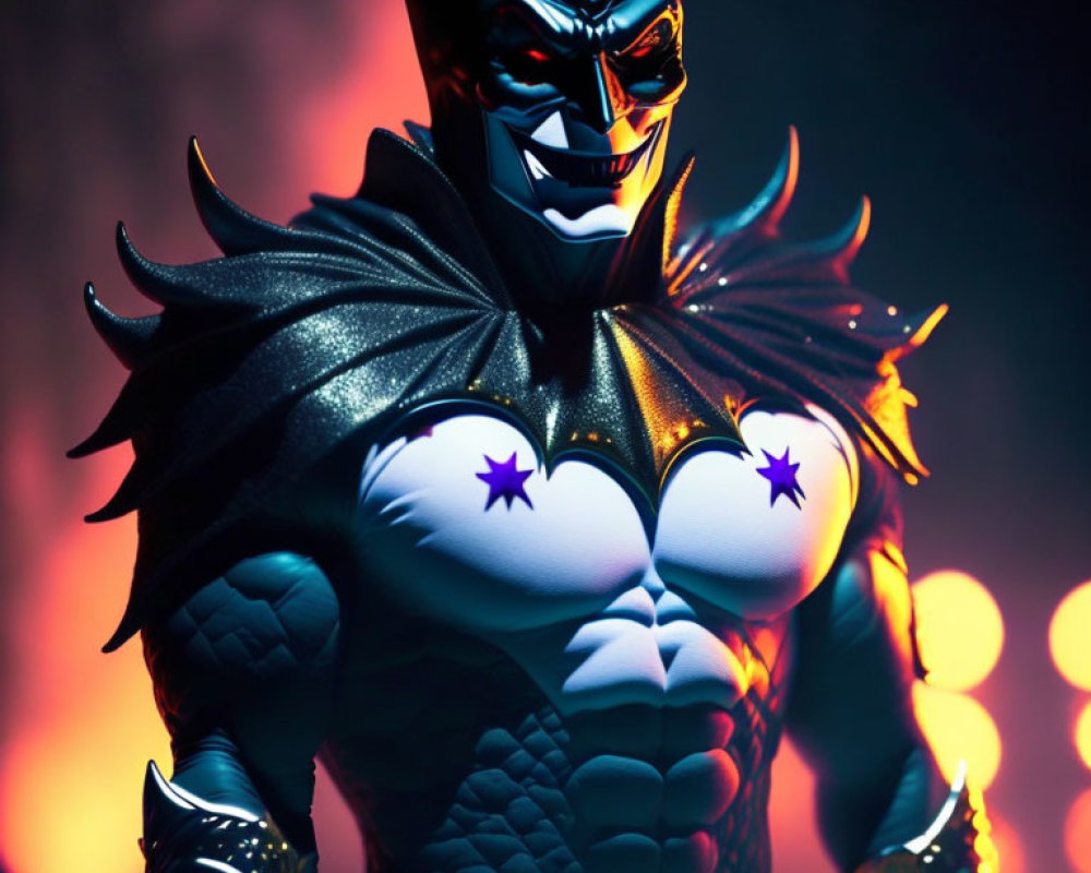 Stylized Batman costume with intense gaze and dark cape