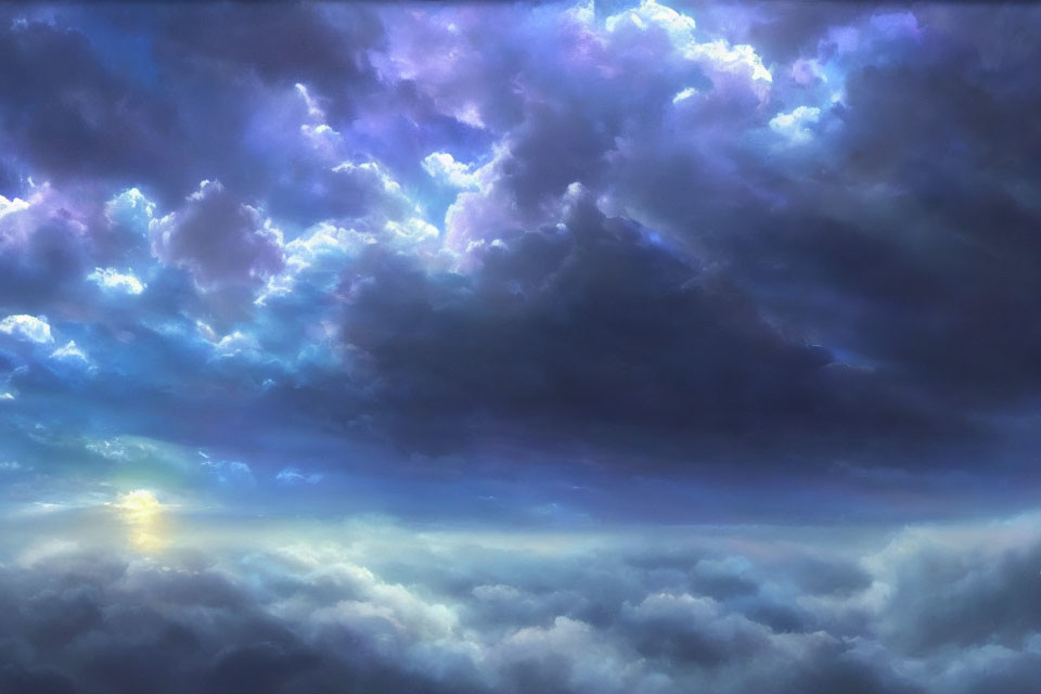 Tranquil Skyscape with Dark and Light Clouds in Blue and Purple Tones