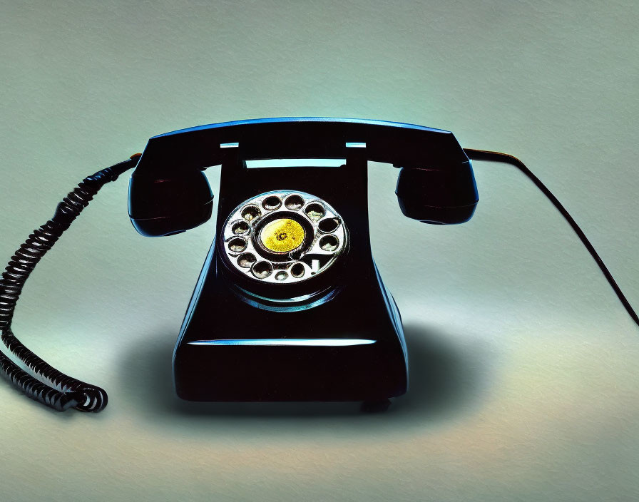 Classic Black Rotary Dial Telephone on Light Background