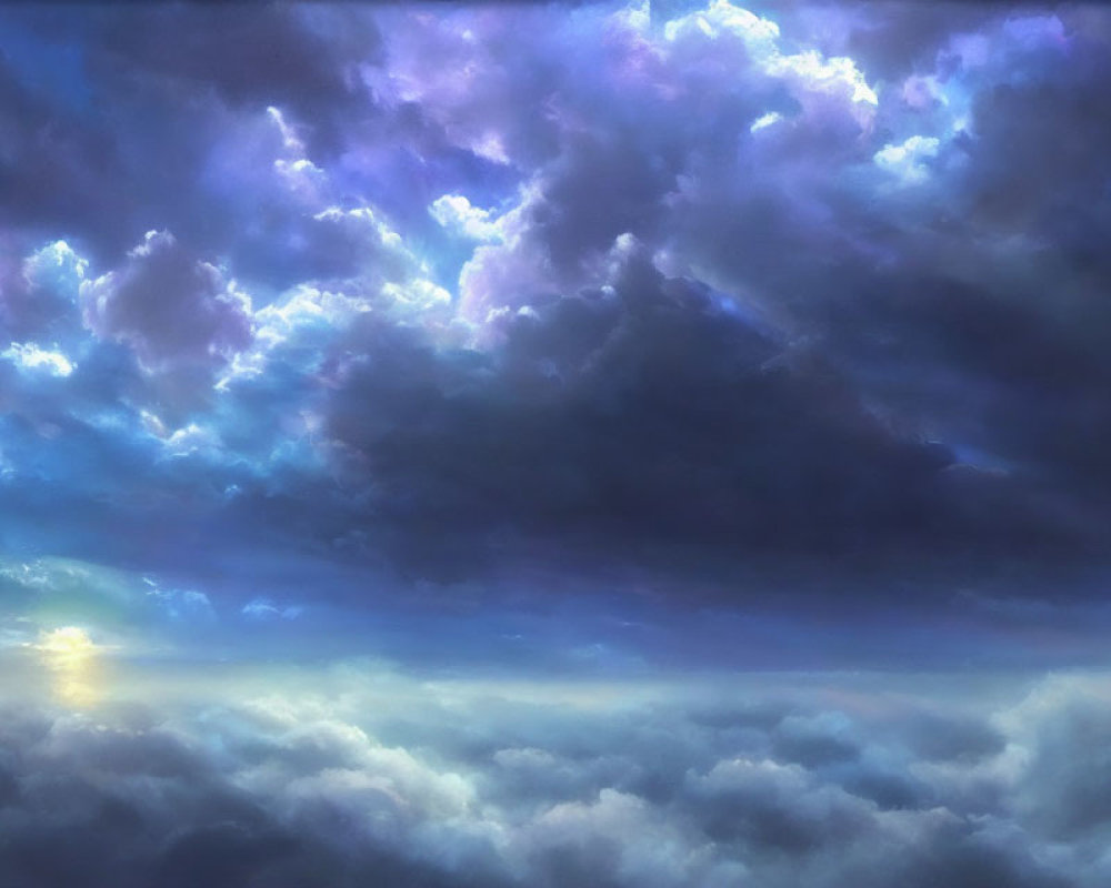 Tranquil Skyscape with Dark and Light Clouds in Blue and Purple Tones
