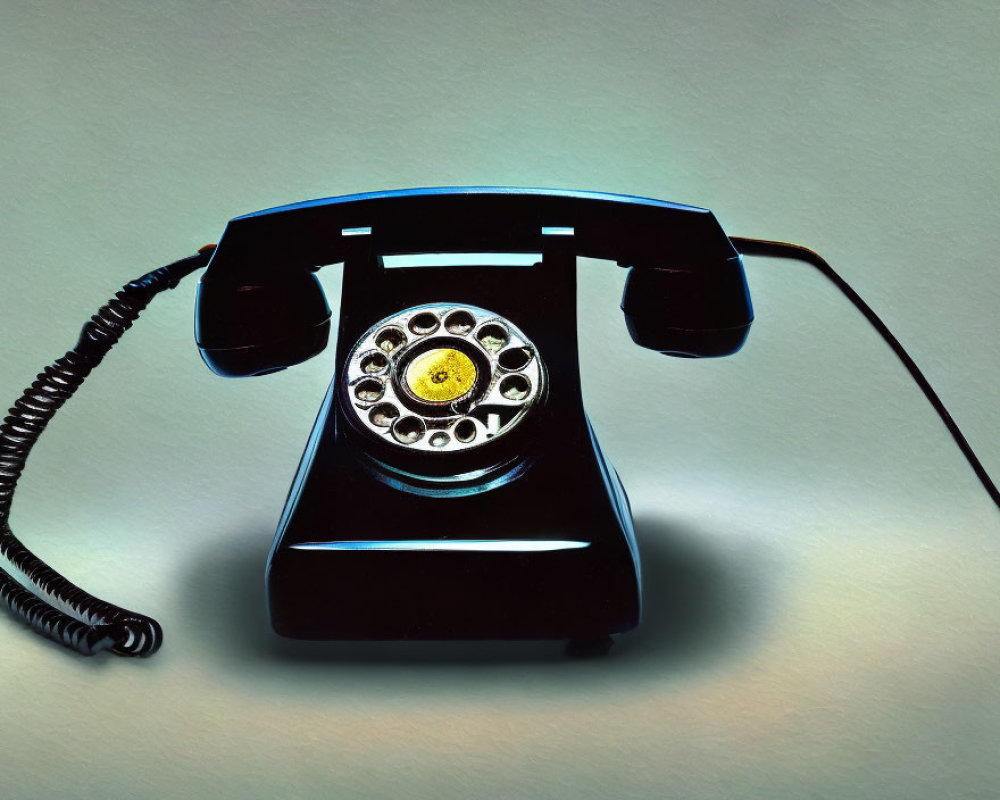 Classic Black Rotary Dial Telephone on Light Background