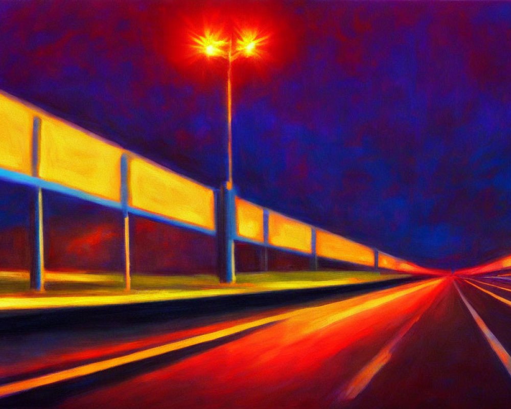 Impressionistic painting of illuminated highway at dusk