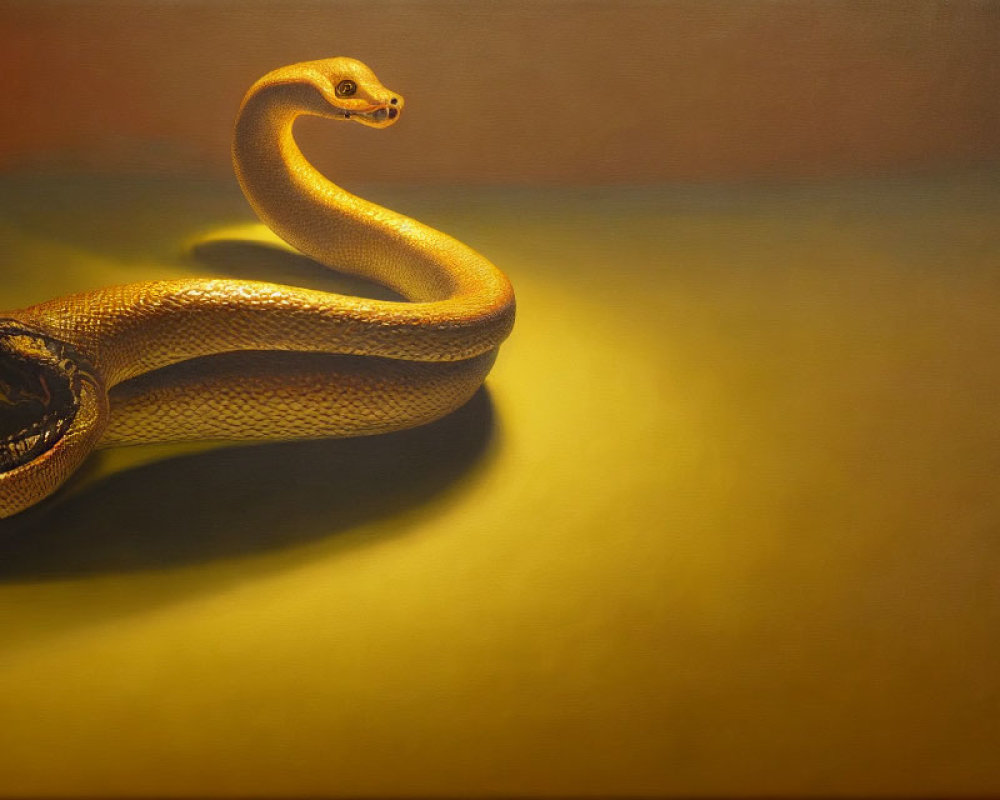 Realistic Painting of Coiled Snake with Raised Head on Warm Background