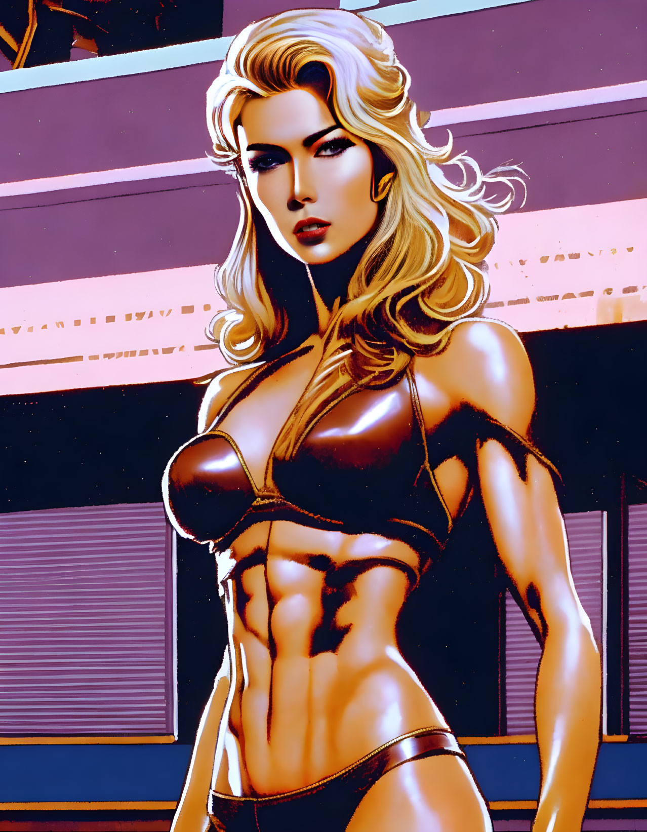 Blonde Female Character in Futuristic Metallic Bikini Pose