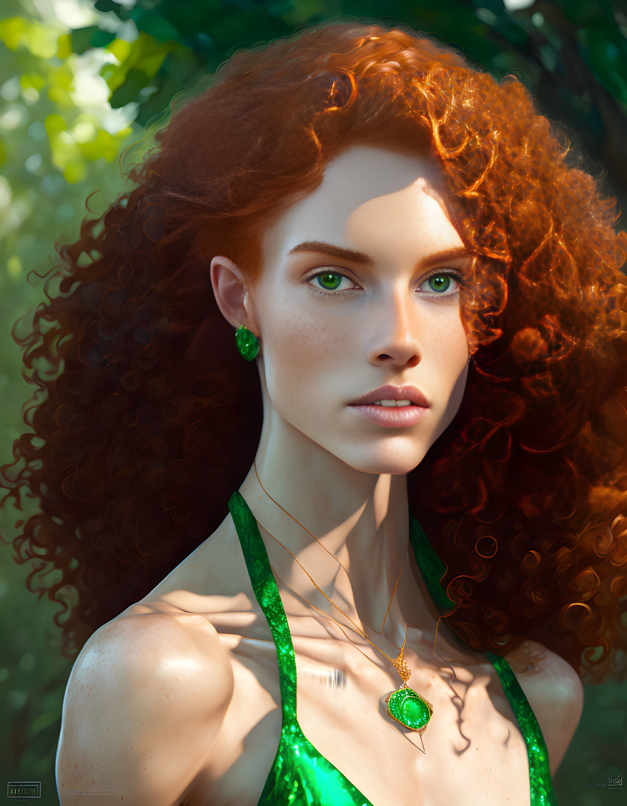 Ginger woman wearing green