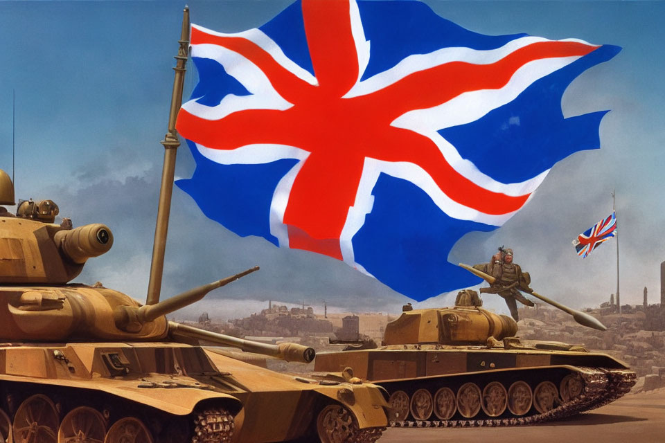 Digital Artwork: British Military Tanks & Soldiers under Union Jack Flag