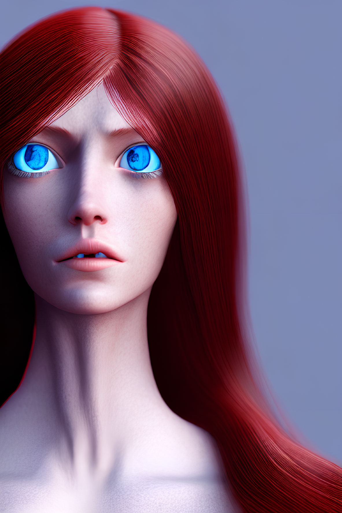 3D Rendered Female Character with Red Hair and Blue Eyes