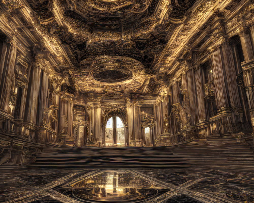 Elaborate Baroque interior with gilded details and marble floors