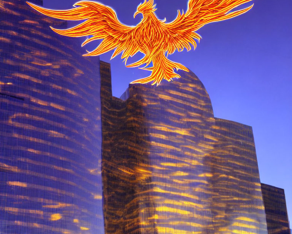 Majestic Phoenix Illustration Over Urban Skyline