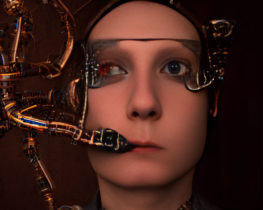 Cybernetic Arm and Eye Enhancements in Futuristic Sci-Fi Style