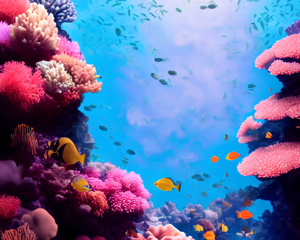 Colorful Coral and Tropical Fish in Vibrant Underwater Scene