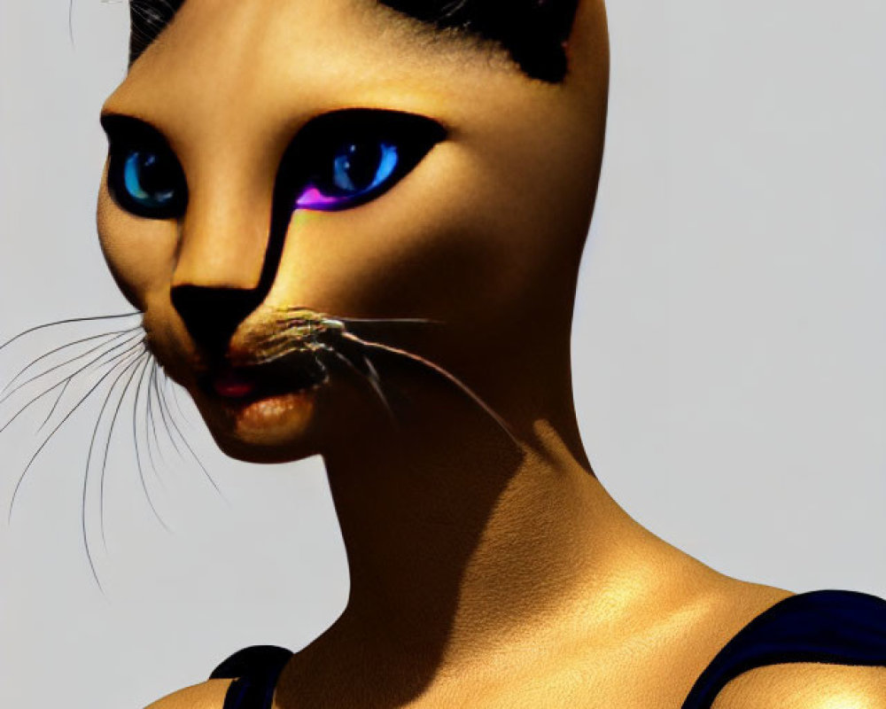 Cat-Headed Humanoid Digital Artwork with Pointed Ears