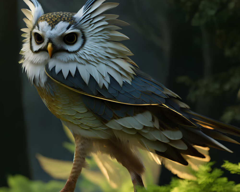 Detailed digital illustration of expressive owl in forest setting