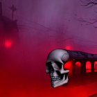 Skull Overlaps Train Illustration in Eerie Setting