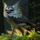 Detailed digital illustration of expressive owl in forest setting