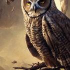 Detailed Illustration of Majestic Owl Perched on Branch