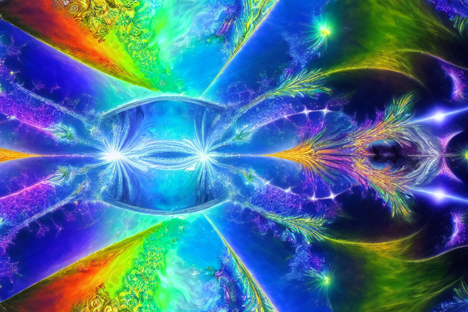 Colorful Digital Fractal Image: Abstract Symmetrical Cosmic Butterfly