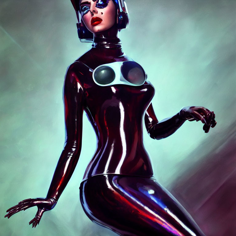 Female Android in Purple Bodysuit with Futuristic Headset and Dynamic Pose