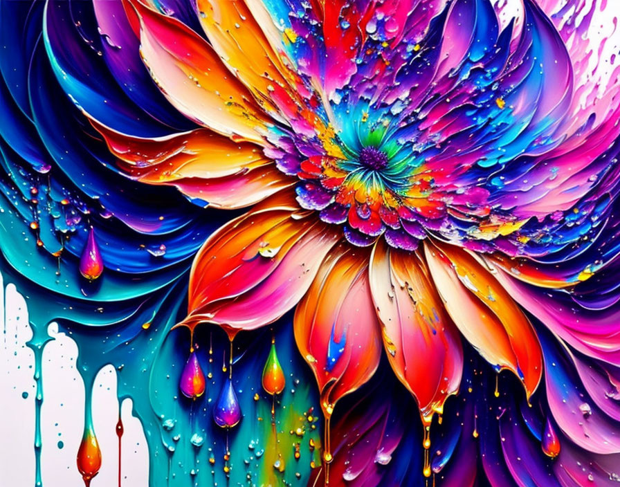 Colorful Abstract Artwork: Blooming Flower with Vibrant Splashes