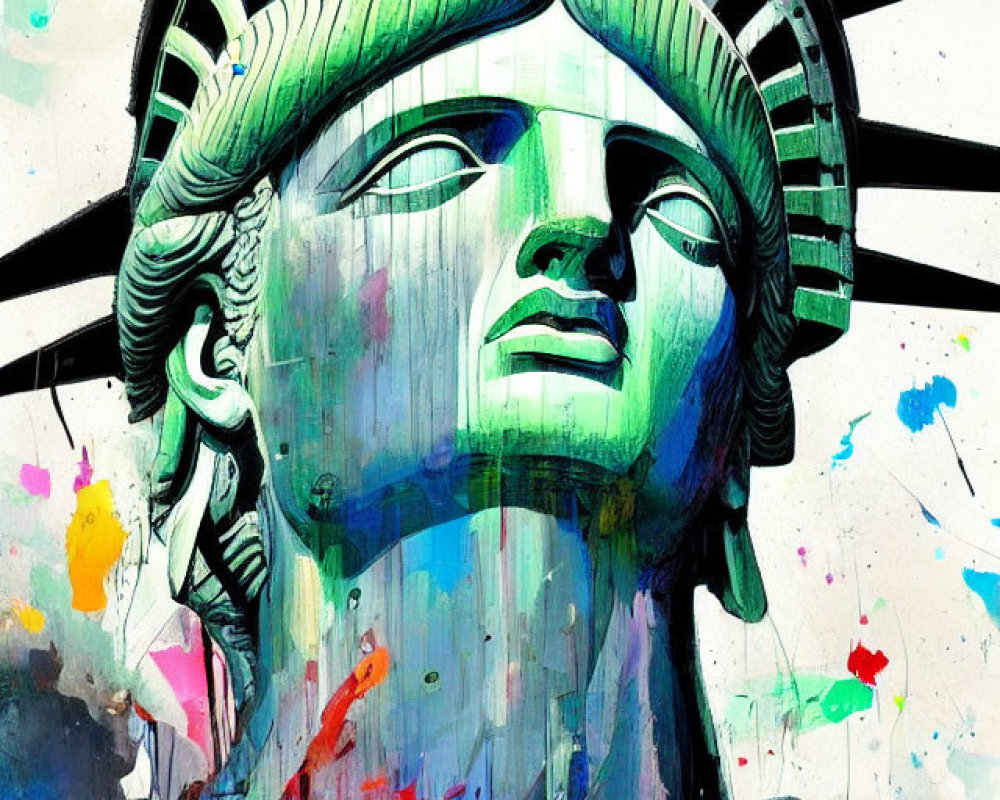Vibrant Statue of Liberty painting on white background
