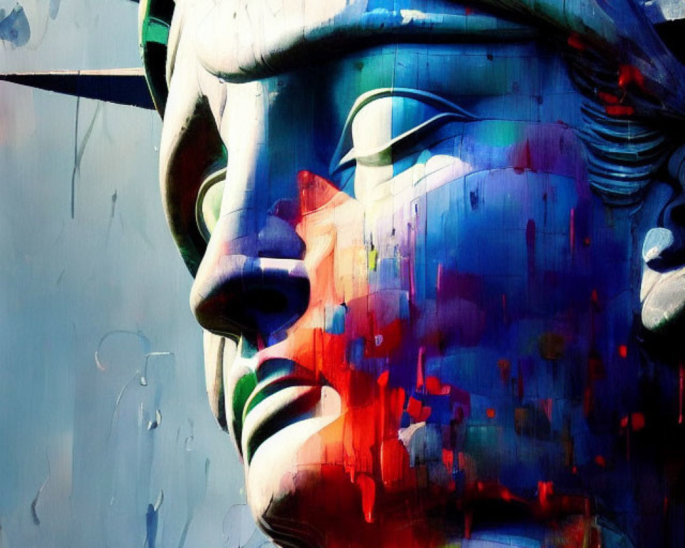 Statue of Liberty Close-Up with Colorful Paint Dripping Effect