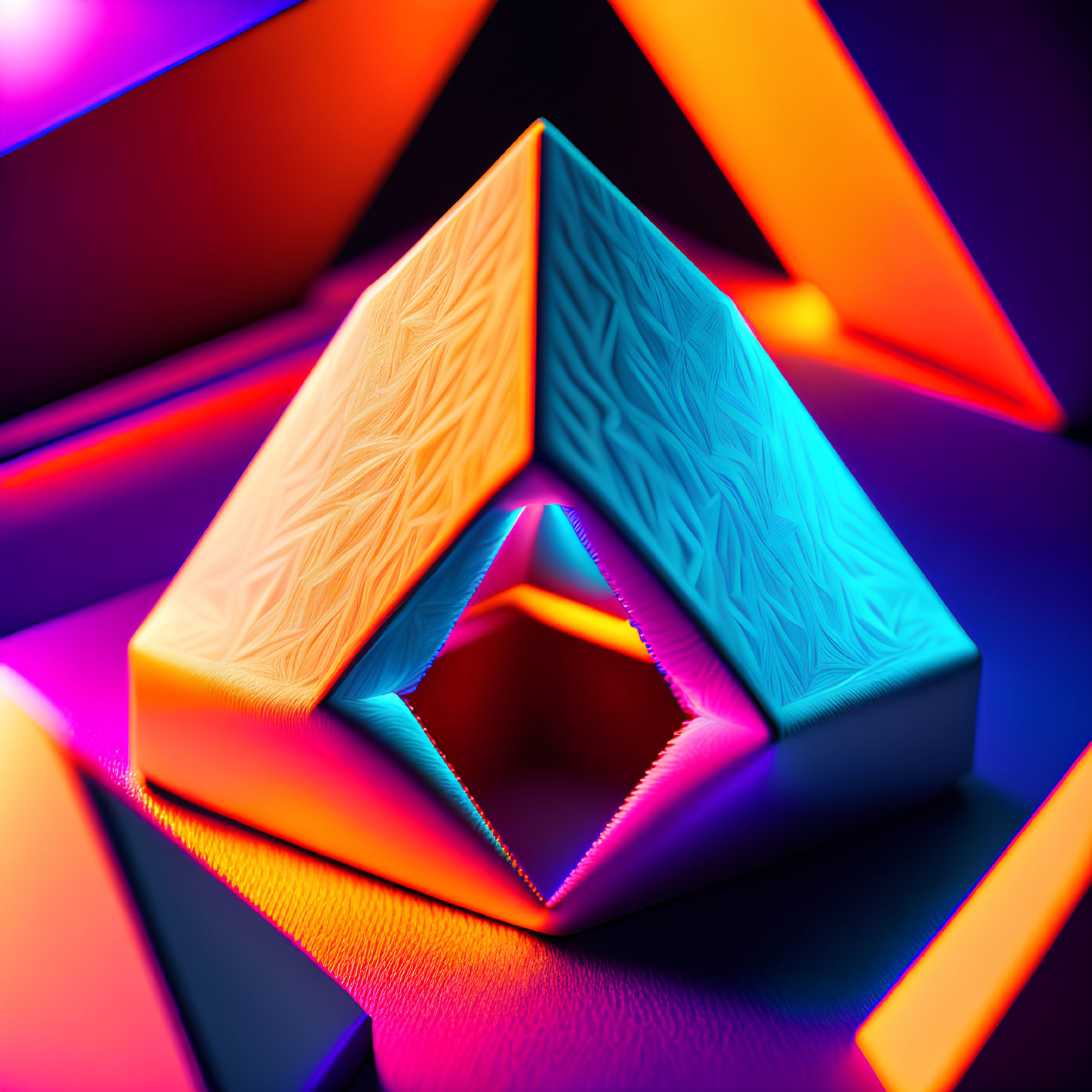 Colorful 3D Penrose Triangle with Neon Lighting
