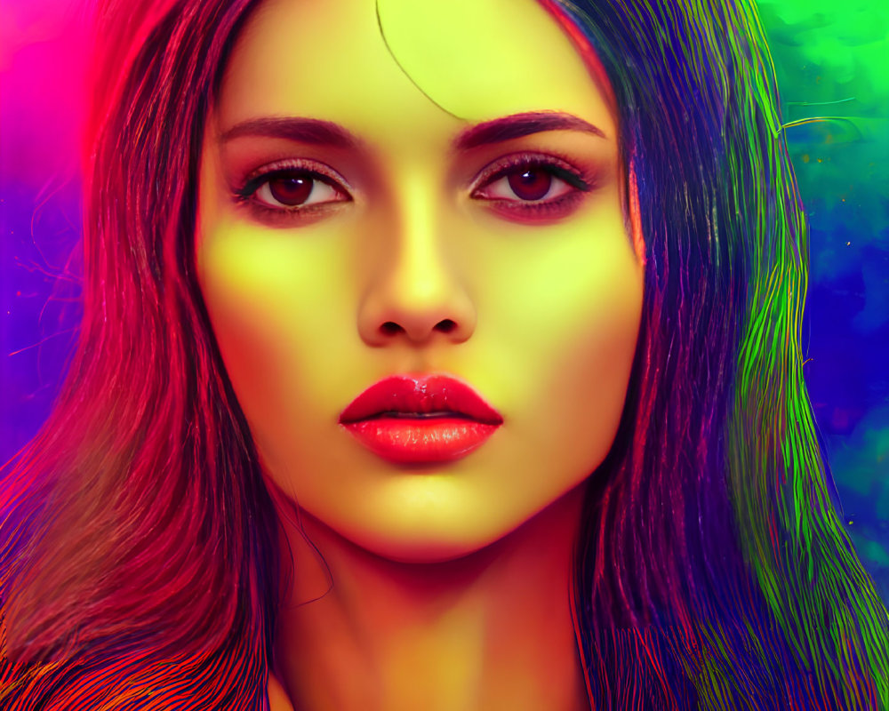 Vibrant digital artwork of a woman with radiant skin and neon glow