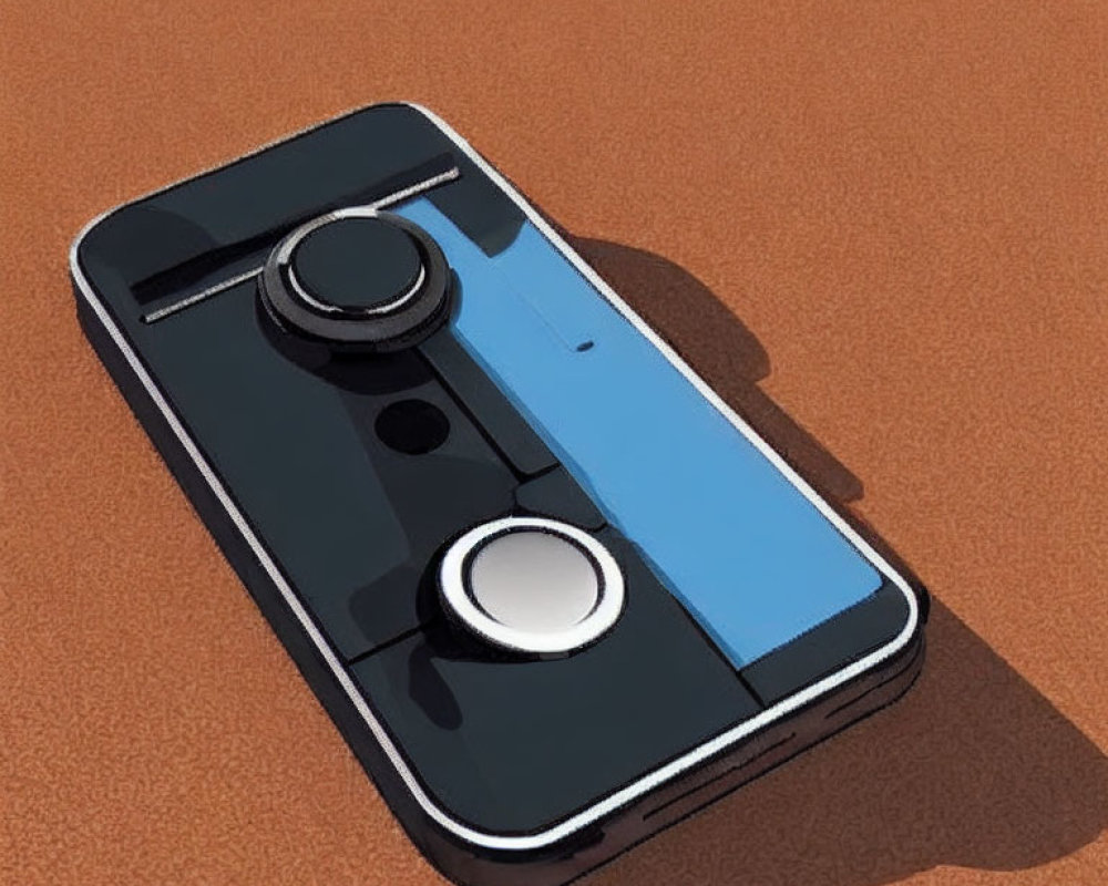 Stylized smartphone with large camera bump on textured brown surface