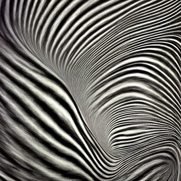 Abstract black and white undulating lines in hypnotic wave pattern