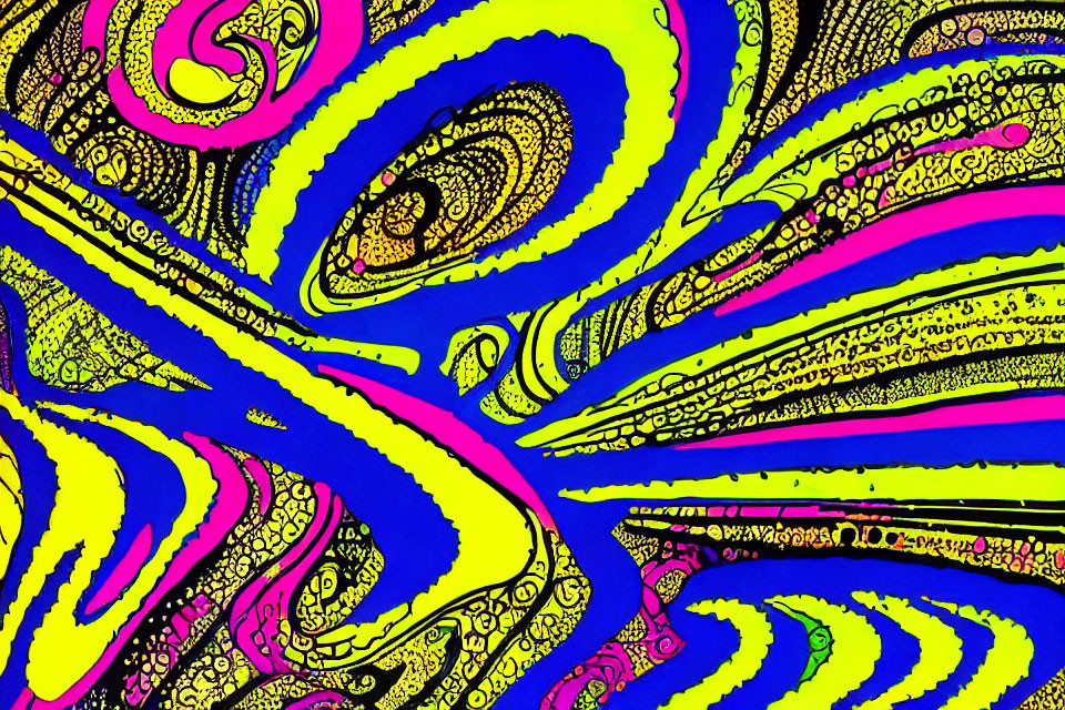 Colorful Swirling Psychedelic Pattern on Black Background