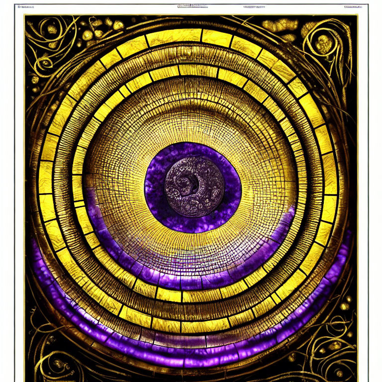 Detailed Purple and Gold Mandala Artwork with Ornate Borders