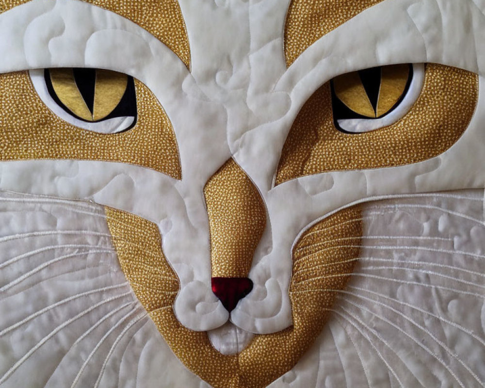 Cat face quilt with gold fur and black accents