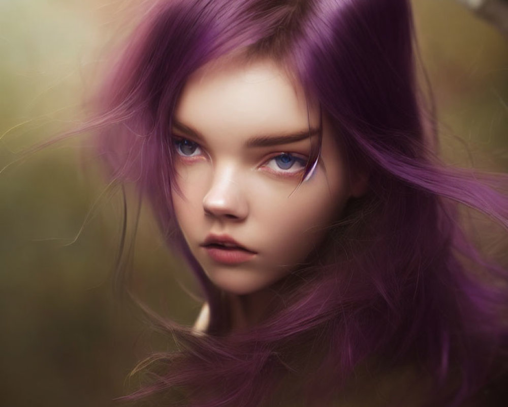 Vibrant purple hair and blue eyes in digital artwork