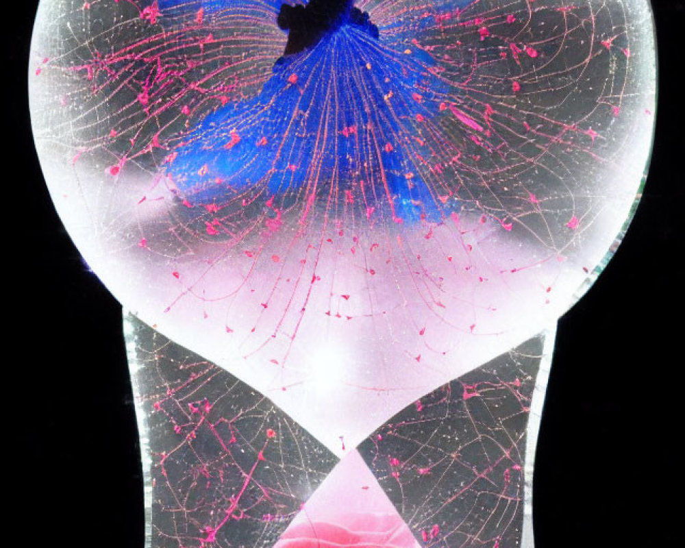 Colorful Cosmic Hourglass with Red Rose in Lower Chamber