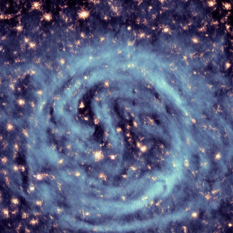 Spiral Galaxy with Blue Swirling Arms and Star Clusters