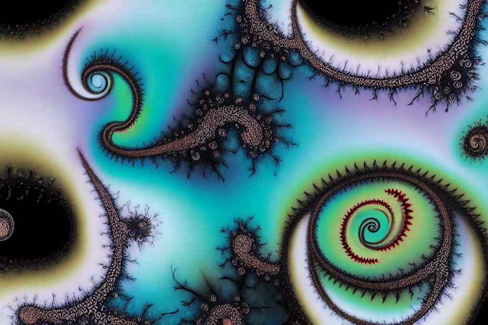Fractal Art: Blue, Black, & Pastel Spiral Patterns