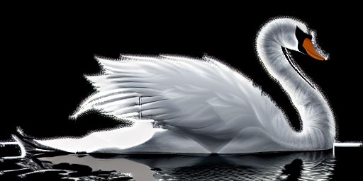 Digital Art: Glowing white swan with orange beak on dark water