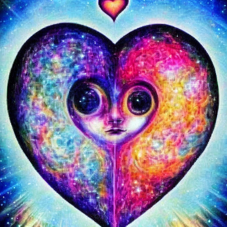 Colorful Cosmic Heart with Soulful Eyes: Whimsical and Otherworldly Theme