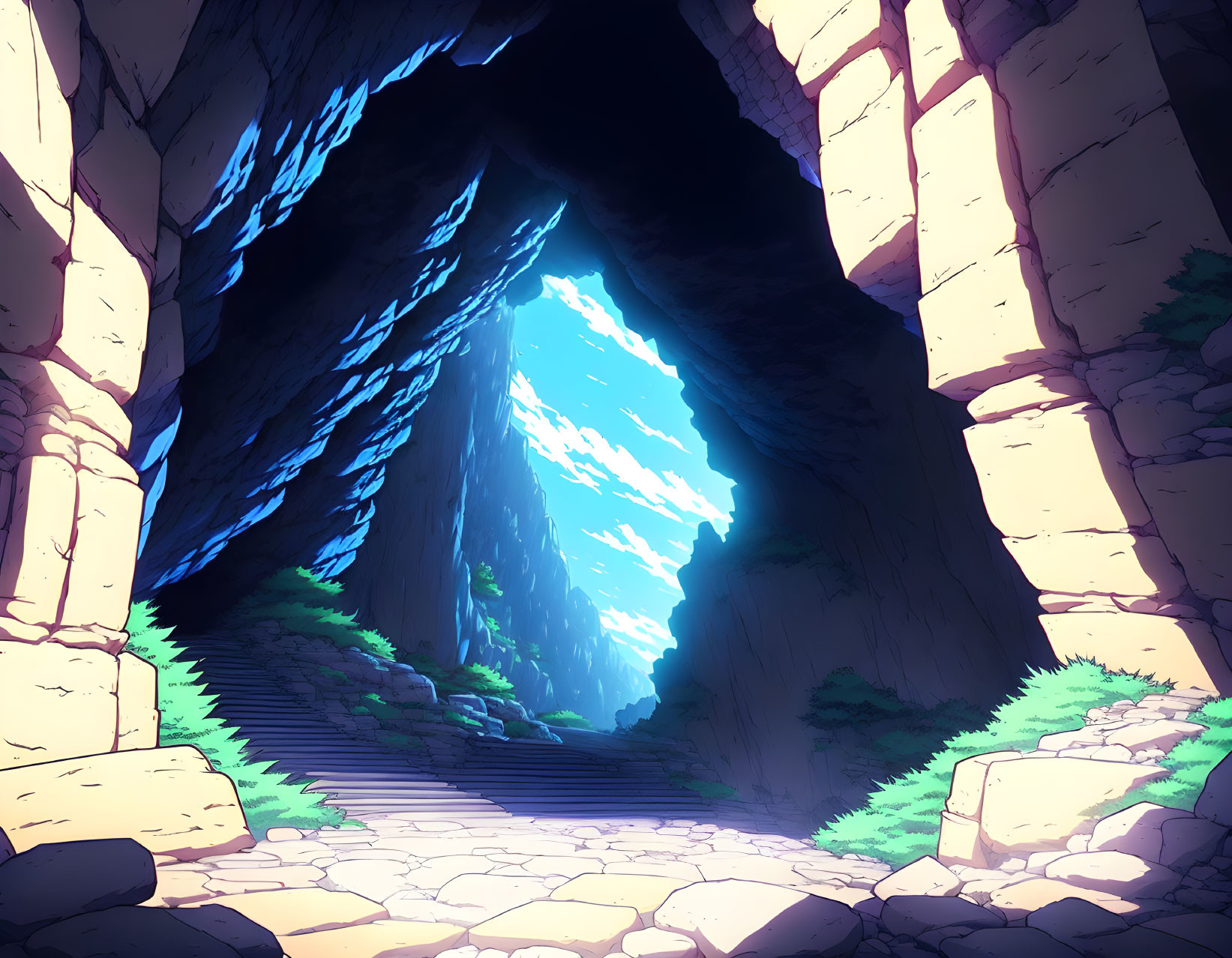 Cave exit in anime style